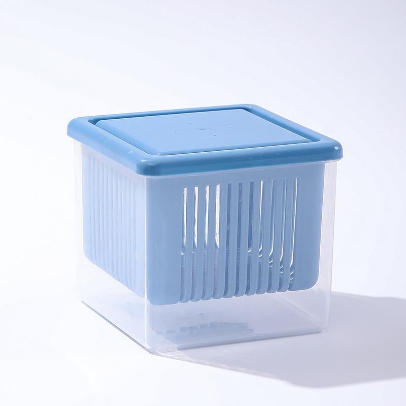 

Двухслойный контейнер для хранения в холодильнике, контейнеры для имбиря, зеленого лука, лука, герметичные, для фруктов, овощей, с дренажным поддоном, кухонные принадлежности синий