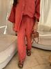 Vintage Solid Shirt Trousers Suit Women Single Breasted Long Sleeve Shirt Wide Leg Pants Summer Female Set