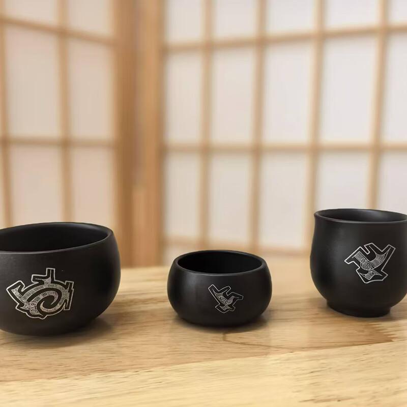 Black Porcelain Dragon Phoenix 3-Cup Tea Set