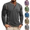 Men's American Retro Henley Collar Long Sleeve T-Shirt Contrast Color Topstitch Slim Fit Casual Bottoming Shirt