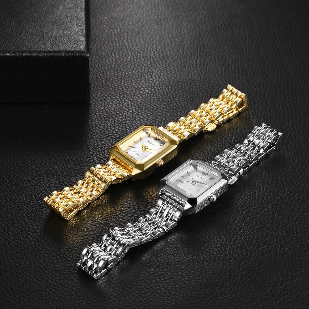 Ladies' Waterproof Square Dial Watch with Bar Index, Simple Quartz, Adjustable Stainless Steel - Silver