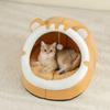 Cartoon Cat Ear Closed Cat Bed Soft Fluffy Warm Pet Nest Dog Mat with Hanging Toy Washable Cat House for Cats & Small Dogs