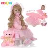 Nytt design KEIUMI Elegant Reborn Baby Girl Dolls 24'' 60 cm Princess Myk Vinyl Baby Reborn med lange gullkrøllete julegaver