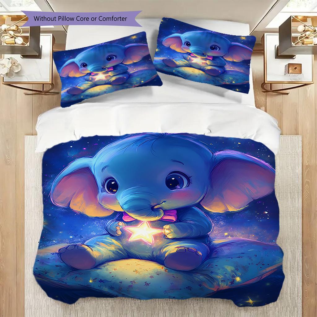 Elephant Pattern Bedding Quilt Set Quilt Cover Pillowcase Home Decoration Birthday Gift (1 * duvet cover + 2 * pillowcase, without core)