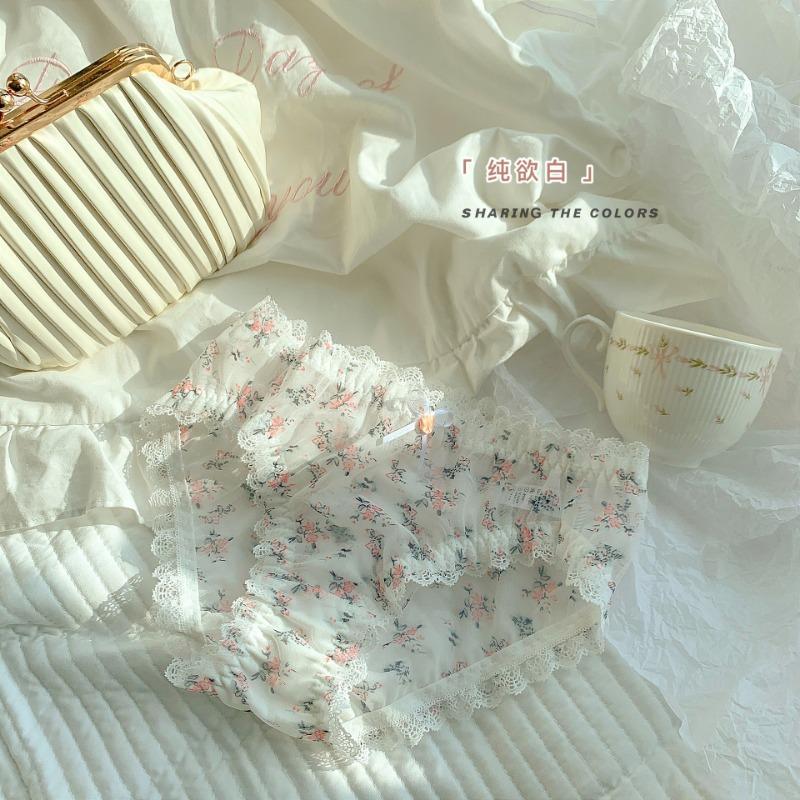 

Милое нижнее белье с цветочным принтом для женщин с сельской перспективой. Трусы с цветочным кружевом. Чистый хлопок. Нижнее белье для девочек. Летние трусики. L чистый белый