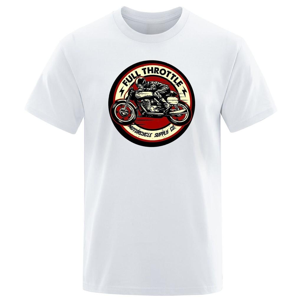 Full Speed Coffee Shop Racing Rock Music Rider Printed Tshirt for Men Fashionable Short Sleeved Loose Cotton Top Tshirt