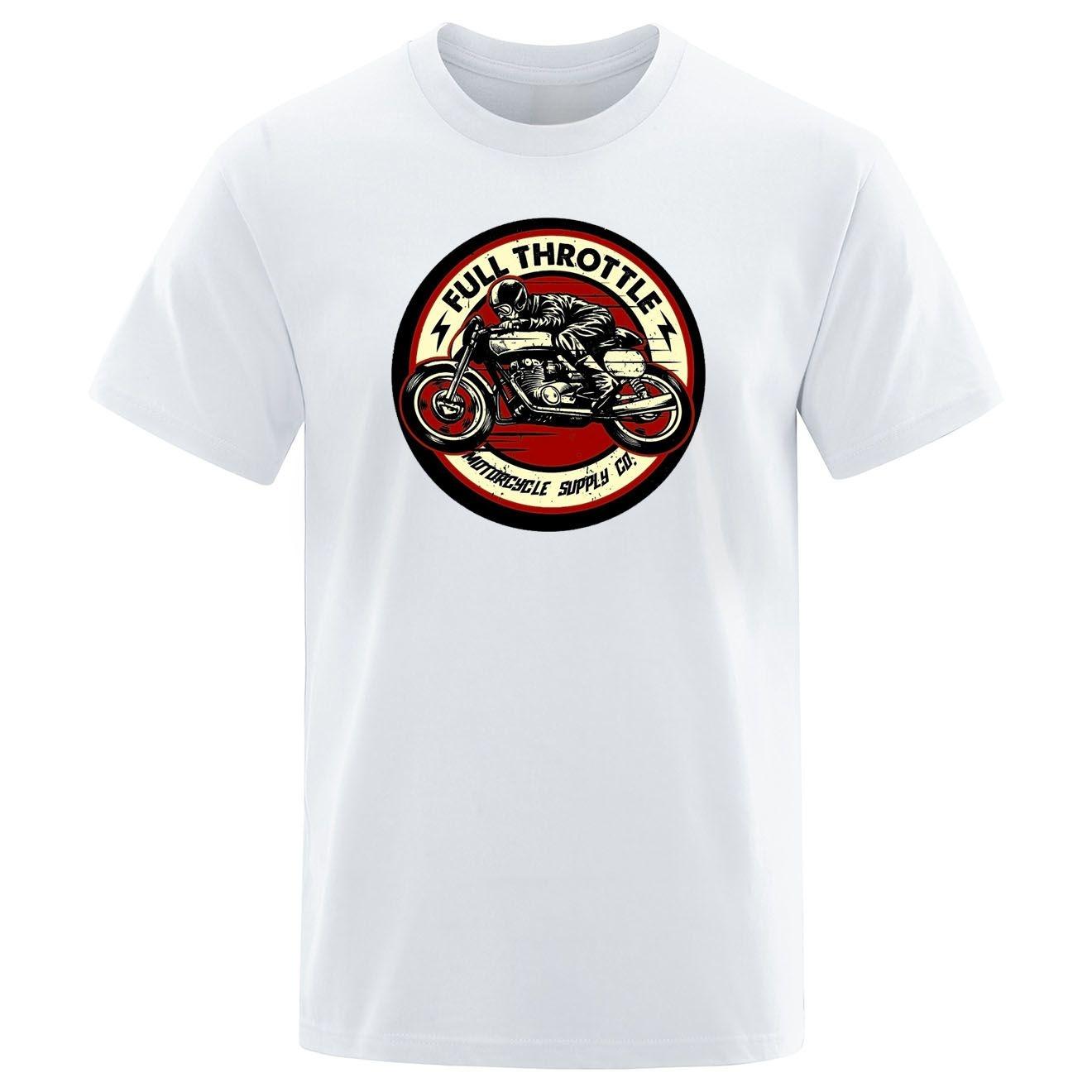 Full Speed Coffee Shop Racing Rock Music Rider Printed Tshirt for Men Fashionable Short Sleeved Loose Cotton Top Tshirt M