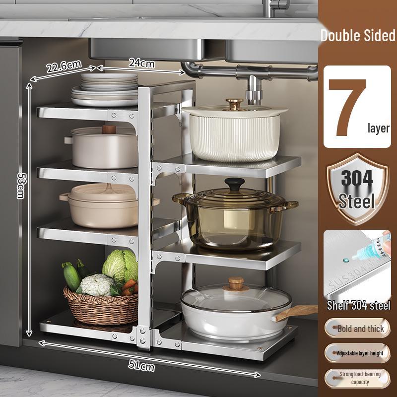 Multi-Layer Kitchen Pot Rack: Floor-Standing, Under-Sink Cookware & Storage Solution
