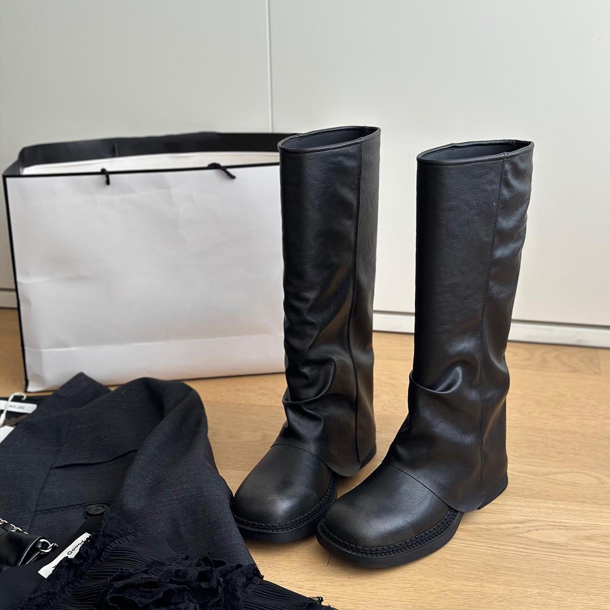 

Издание из коровьей кожи~ Женские ботфорты на толстом каблуке, ботинки-трубы в британском ретро-стиле, ботинки рыцаря, ботинки для худых ног в стиле Spice Girls с жареной улицы 35