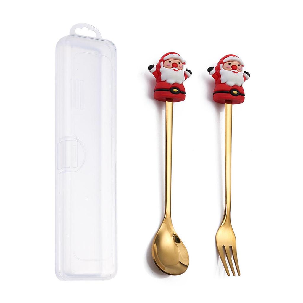 Christmas Cartoon Snowman Spoon & Fork Set - Cute Dessert Cutlery Gift