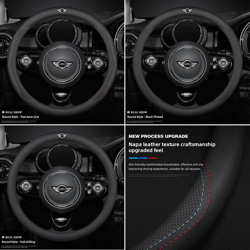 Breathable Leather Car Steering Wheel Cover Auto Accessories For MINI One Cooper JCW Countryman Clubman Cabrio Paceman Coupe