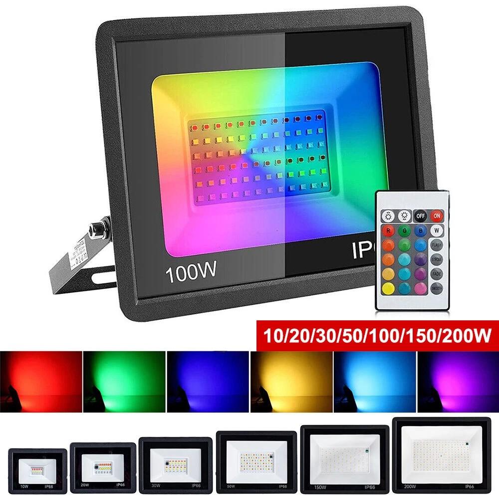10W/30W/50W/100W RGB LED Flood Light Waterproof IP65 Outdoor Color Changing Spotlight for Outdoor Garden Party Stage Building