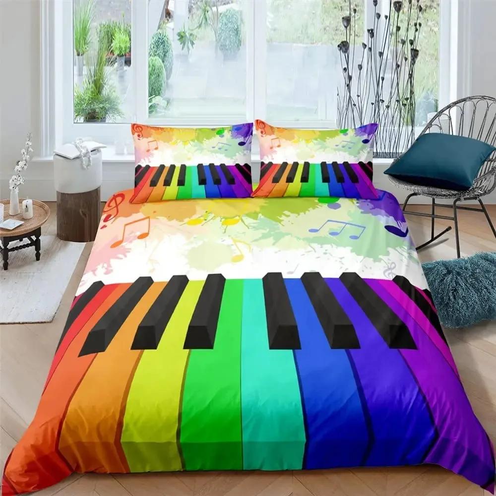 Piano Duvet Cover Set King Queen Full Size For Kids Boys Girls Music Lover Polyester Comforter Cover With Pillowcase Bedding Set