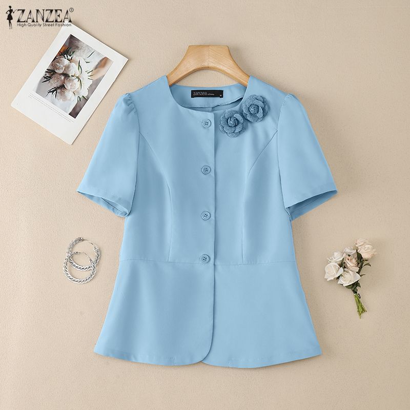 ZANZEA Camicetta estiva casual da donna con scollo rotondo e maniche corte