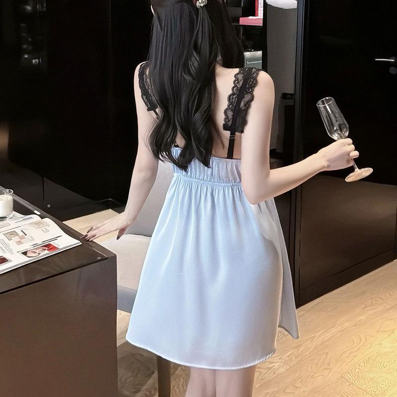 Summer Thin Lace Deep V Nightdress Sexy Backless Temperament Pajamas Femininity Pure Desire Sleeveless High-end Loungewear