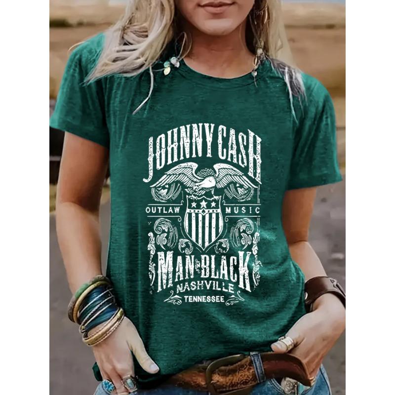 Women's Casual and Fashionable T-shirt with An Eagle Letter Pattern Round Neck and Short Sleeve