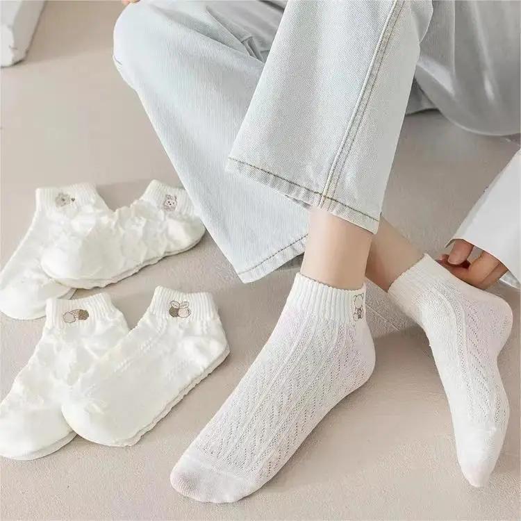 5 Pairs/Cartoon Japanese Women's Sports White Short Socks Solid Color Autumn Women's Short Socks Cartoon Match Tide Socks