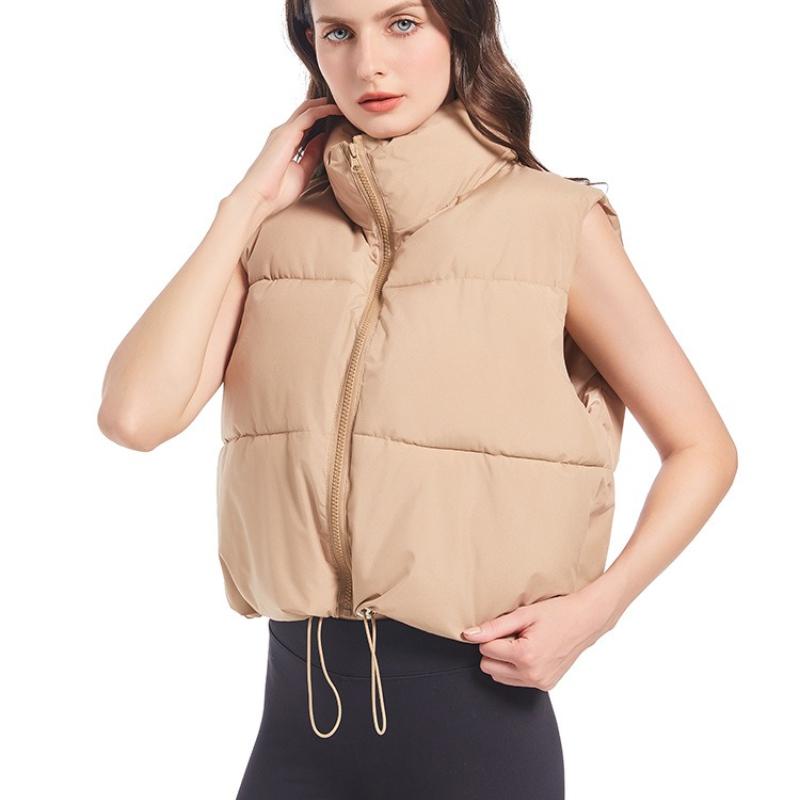 

Осенне-зимний женский хлопковый пуховый жилет с коротким воротником-стойкой, теплый стеганый жилет без рукавов, топы для путешествий на открытом воздухе M хаки