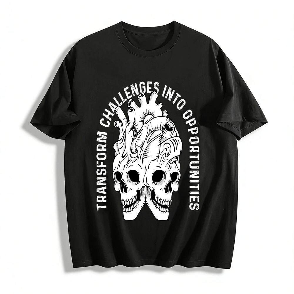 

Gothic Skull Heart Print Trendy Loose Casual Short Sleeve T-Shirt Pure cotton T-shirt XXS