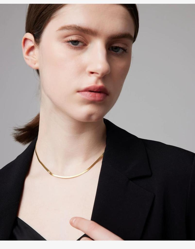 [Stjarna] Gold Snake Chain S925 Silver Necklace, 3mm Wide, 45cm, Women's Chain, Flat, Wide, Weight 7g 04G