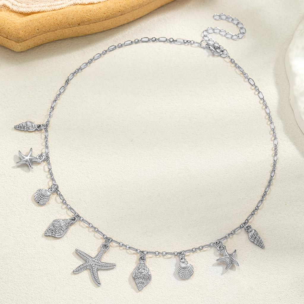 1 Piece of Women's Fashionable Pendant Necklace with Ocean Style, Shell, Starfish, Multiple Pendants, Tassel Necklace