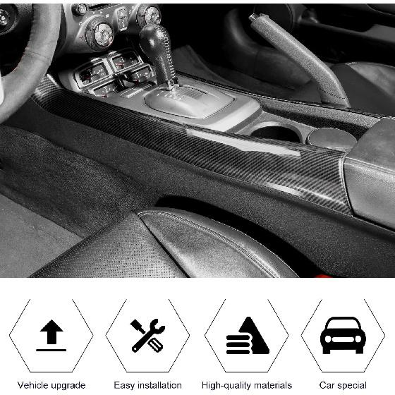 RT-TCZ Carbon Fiber Center Console Gear Shift Panel Side Trim Cover Interior Accessories Decoration for Chevrolet Camaro 2010-2015