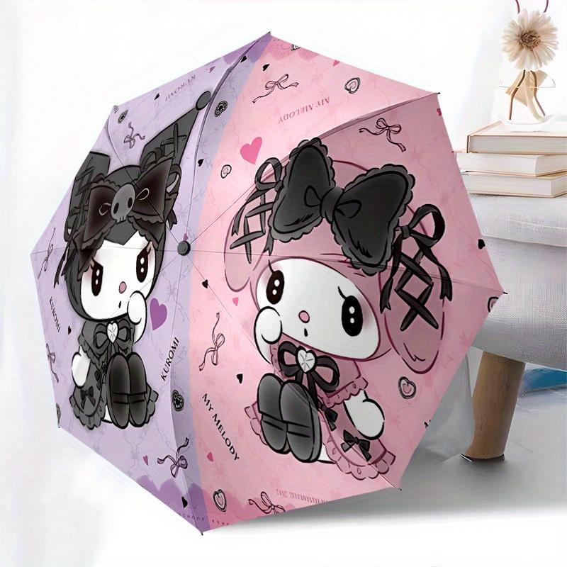 Kuromi,My Melody Automatic Folding Umbrella Simple 8 Rib Design, Bright Cartoon Pattern, Durable Iron Frame, Suitable For Travel, Outdoor, B