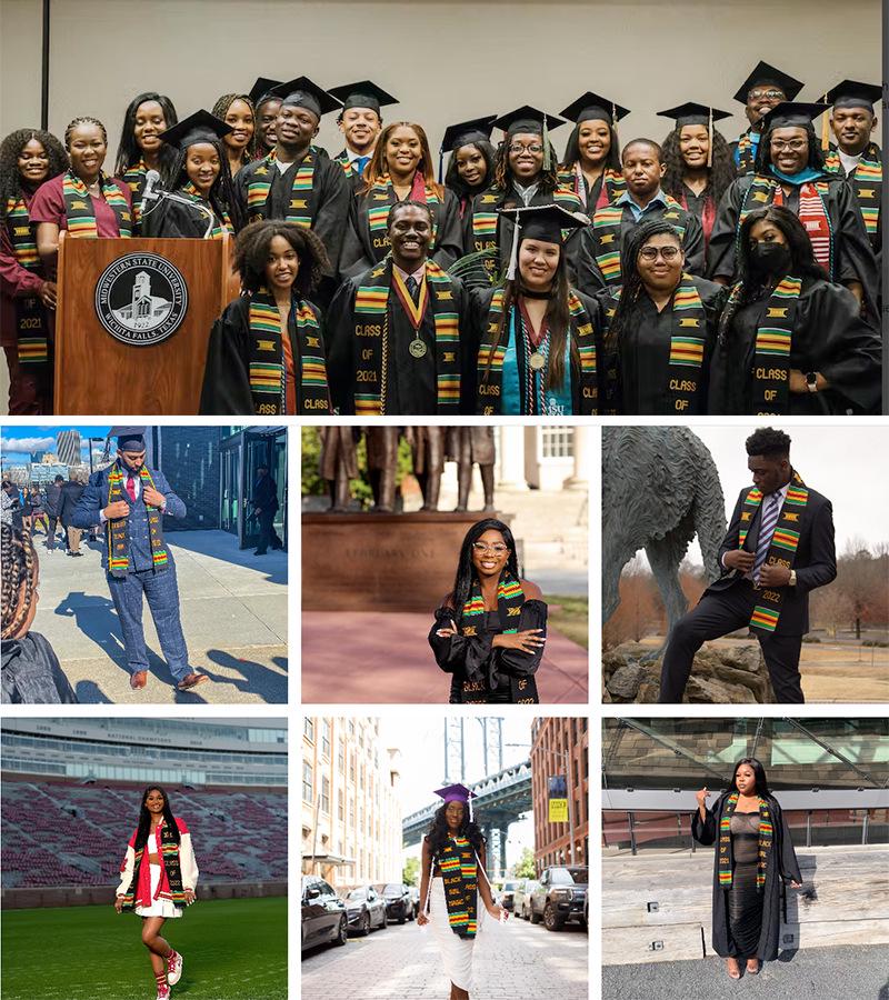 Black Satin Double Layer Tassel Graduation Stole with Logo for Coming-of-Age Ceremony