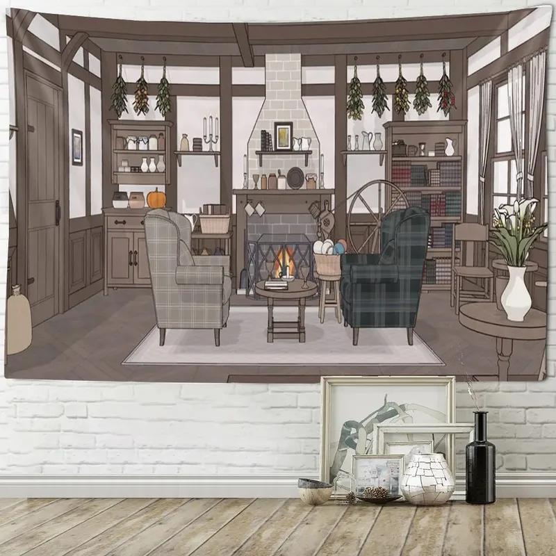 

Домашній Настінний Декор Гобелен Анімаційна Сцена Фон для Кімнати Офіс Вітальня Гобелен 100x75cm