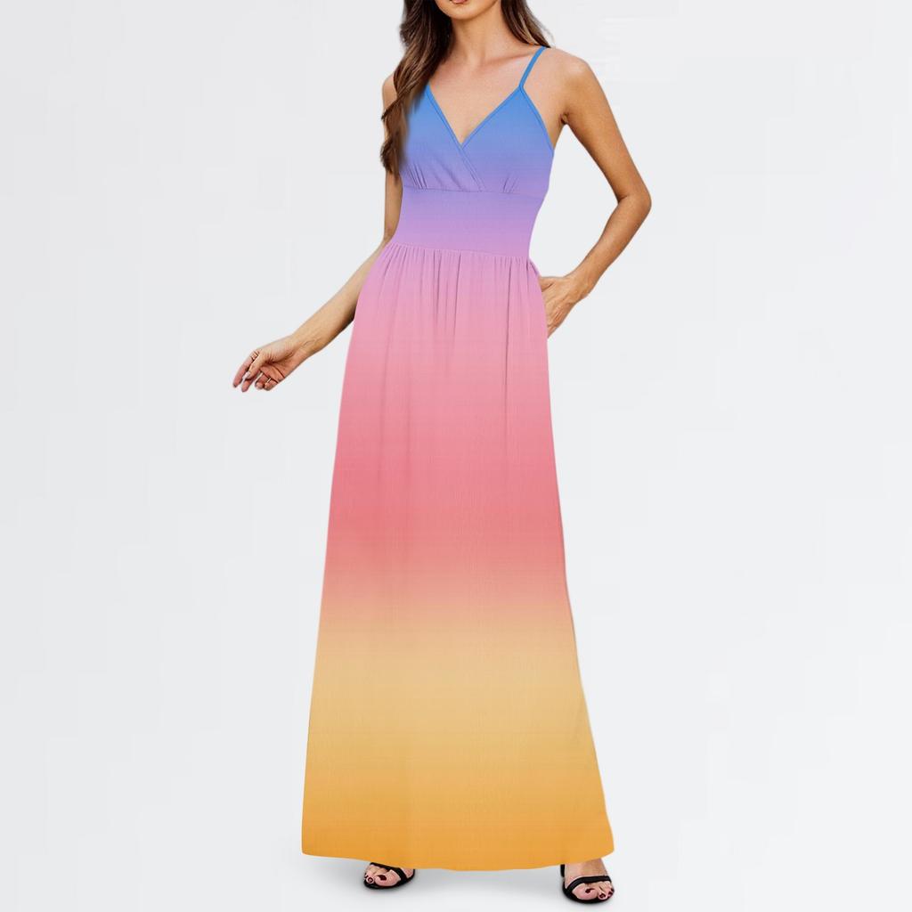 Women's Casual Knitted Cotton Gradient Print Suspender Dress