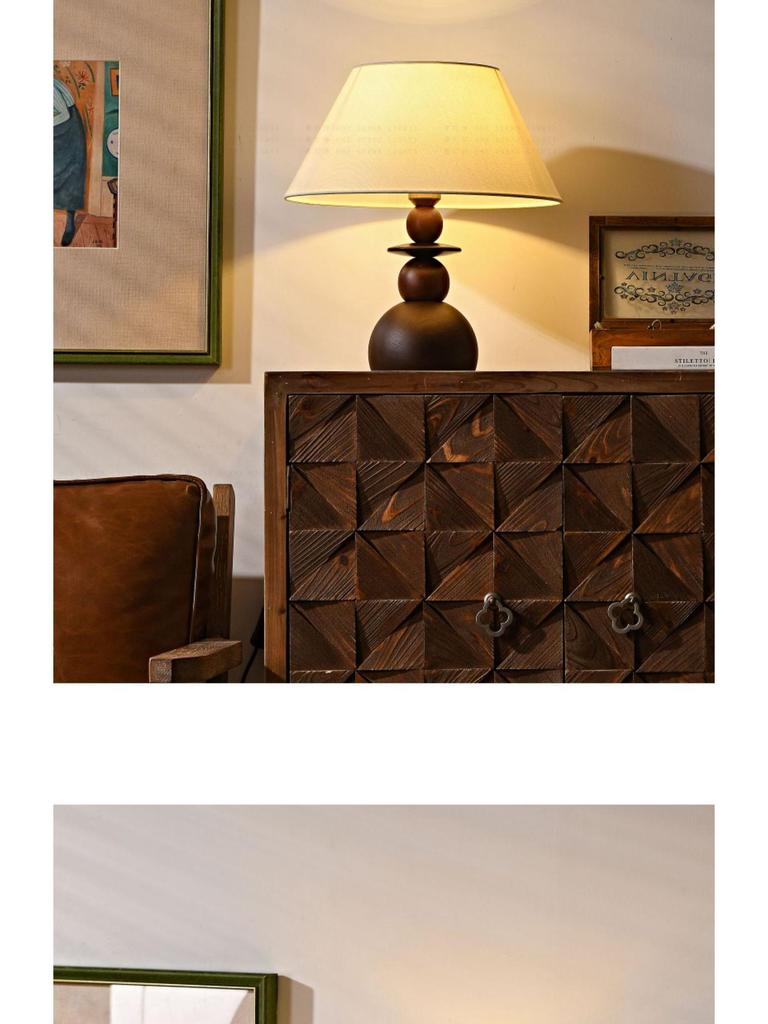French Mid-Century Style Wabi-Sabi Wooden Bedside Table Lamp - Retro Designer Bedroom/Study Atmosphere Light