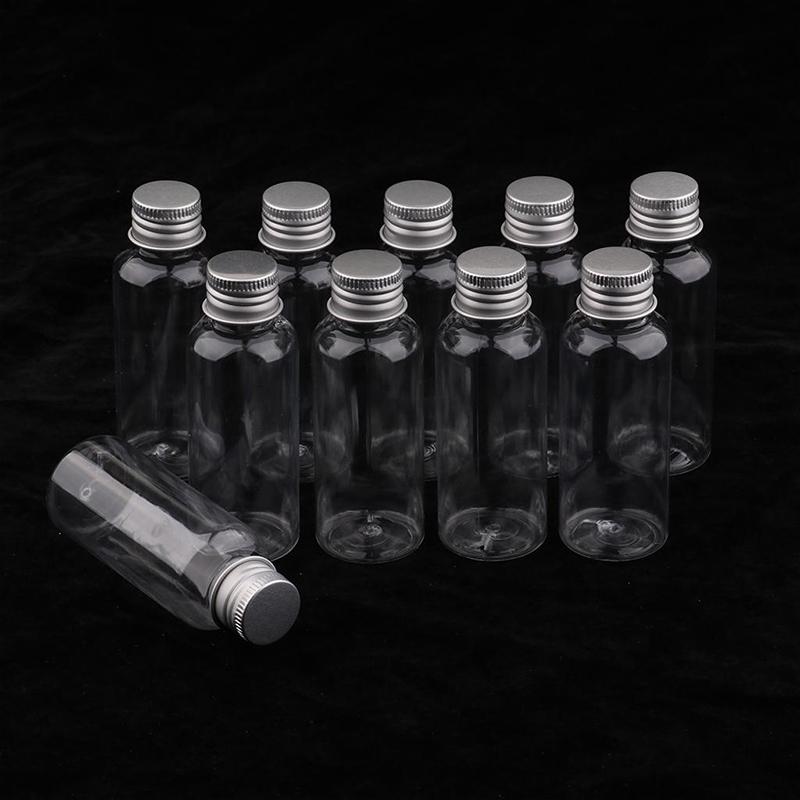 10pcs Transparent Plastic Empty Bottle Clear Storage Jars Tin Pot Cosmetic Containers With Aluminum Cap Lids For Home Kitchen