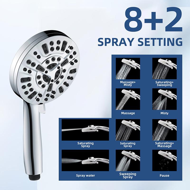 Latest 10-Function High Pressure Water Saving Eco-Friendly Bathroom Hand Held Shower Head Premium with Bracket Hose