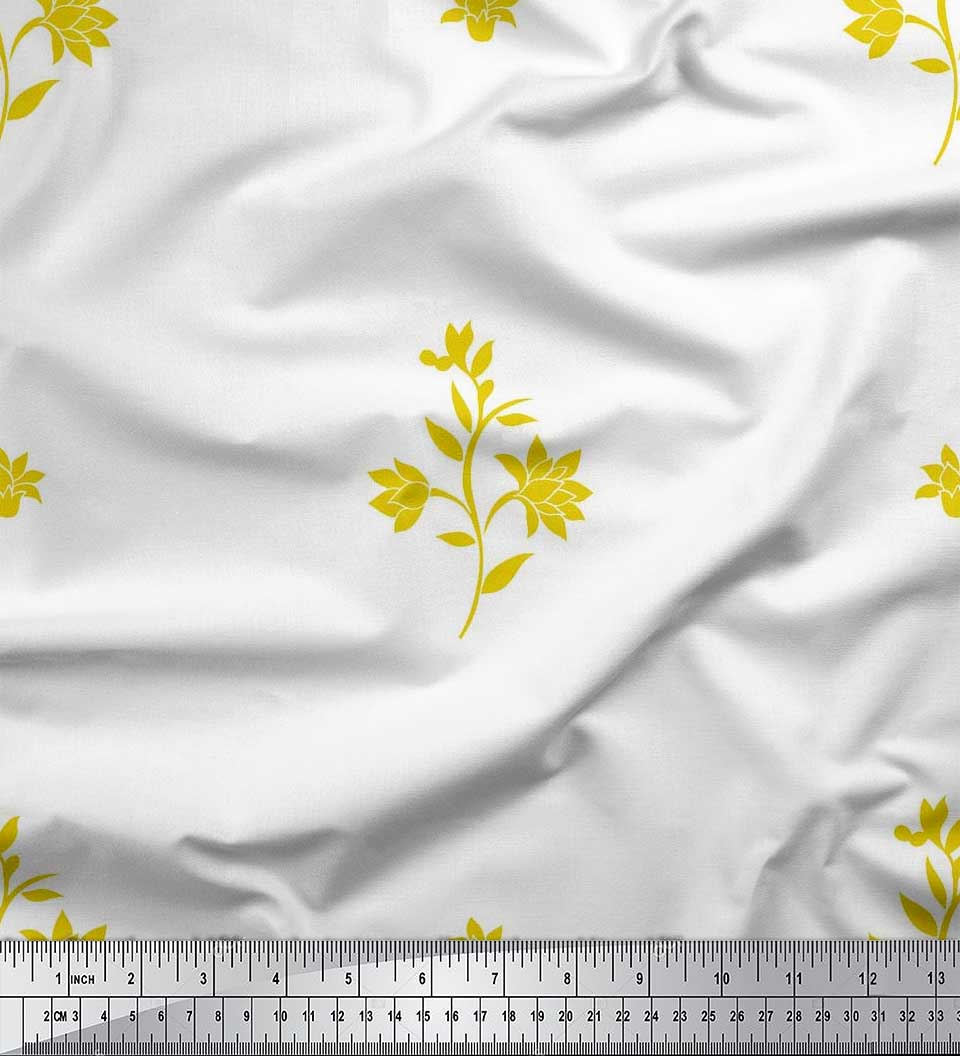 

Японська креп-атласна тканина Soimoi Листя та квіткові художні принти на метр 42 дюйми 42 Inch Wide - Poly Crepe жовтий