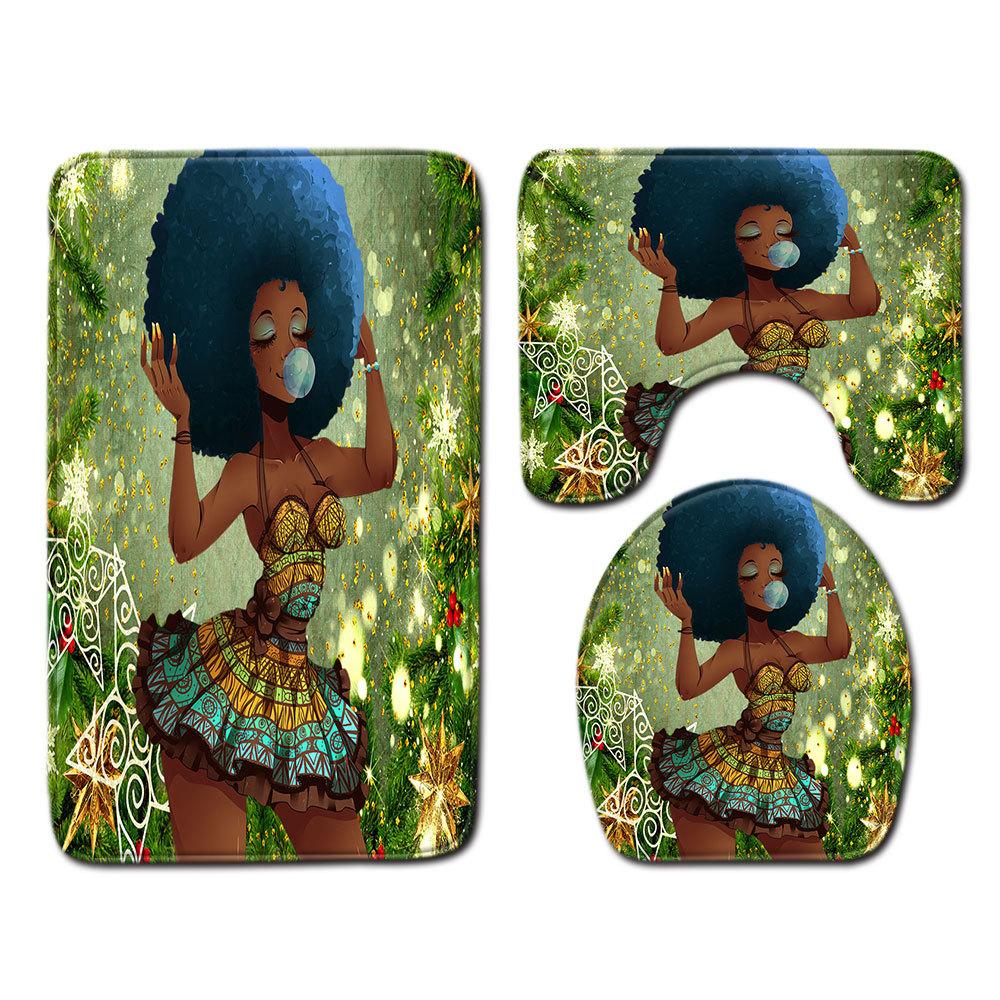 

African Women S Bathroom Floor Mat Three-Piece Bathroom Carpet Toilet Mat Set Doormat Bathroom Non-Slip Mat 45cmx75cm