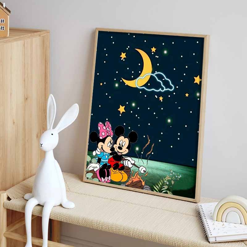 Disney Cartoon Diamond Painting Mickey and Minnie Moonlit Campfire Camping Healing Illustration 5D DIY Art CrossStitchKitMosaicEmbroideryHomeDecorGift