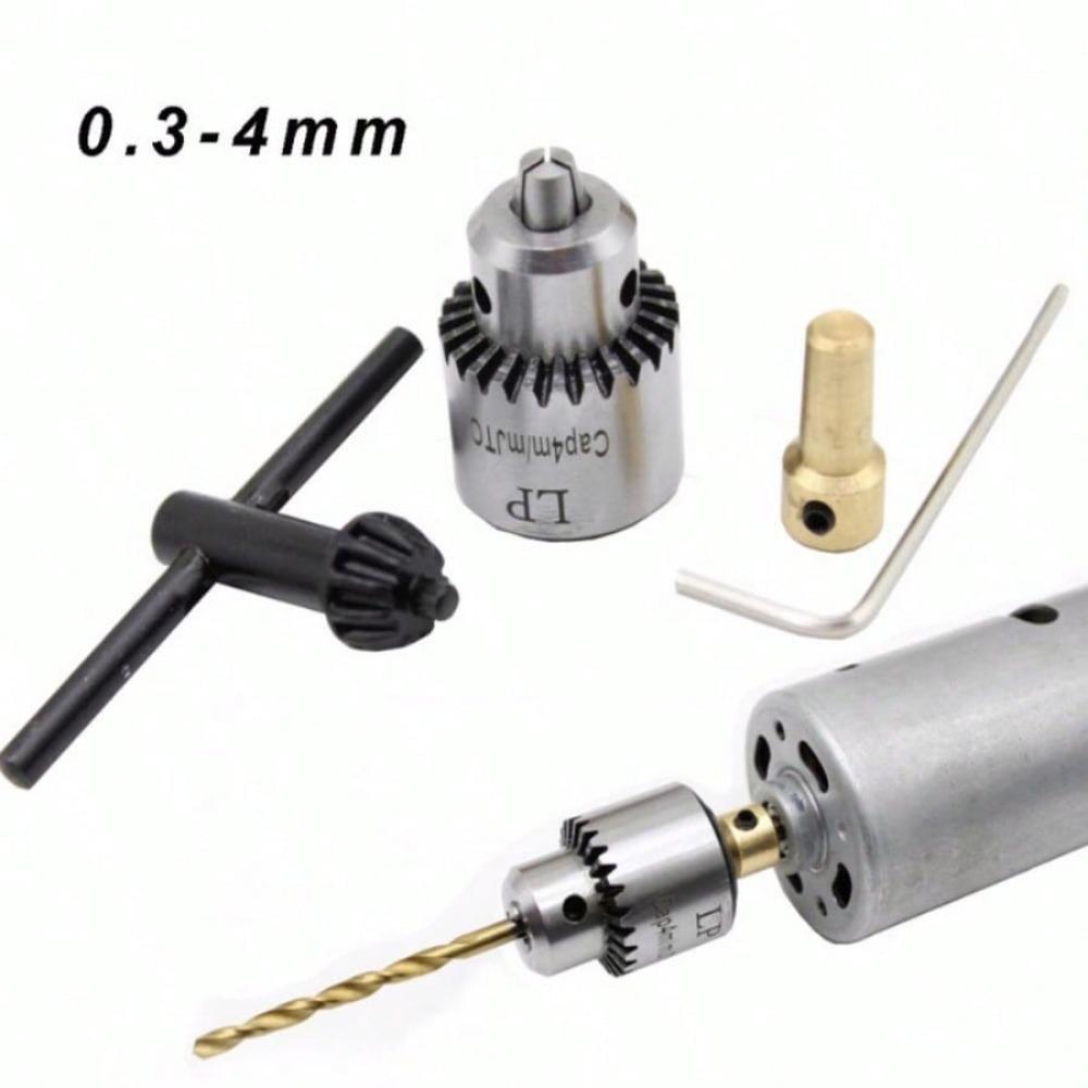 4pcs/set Micro Motor Drill Chuck Clamping Range 0.3-4mm Taper Mounted Mini Drill Chuck With Chuck Key 3.17mm Brass Electric Motor Shaft