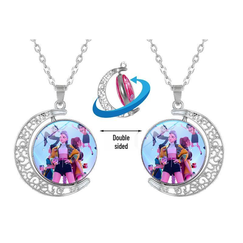 Double-Sided Rotating Moon Pendant Necklace - K-POP Demon Hunter Trio Jewelry