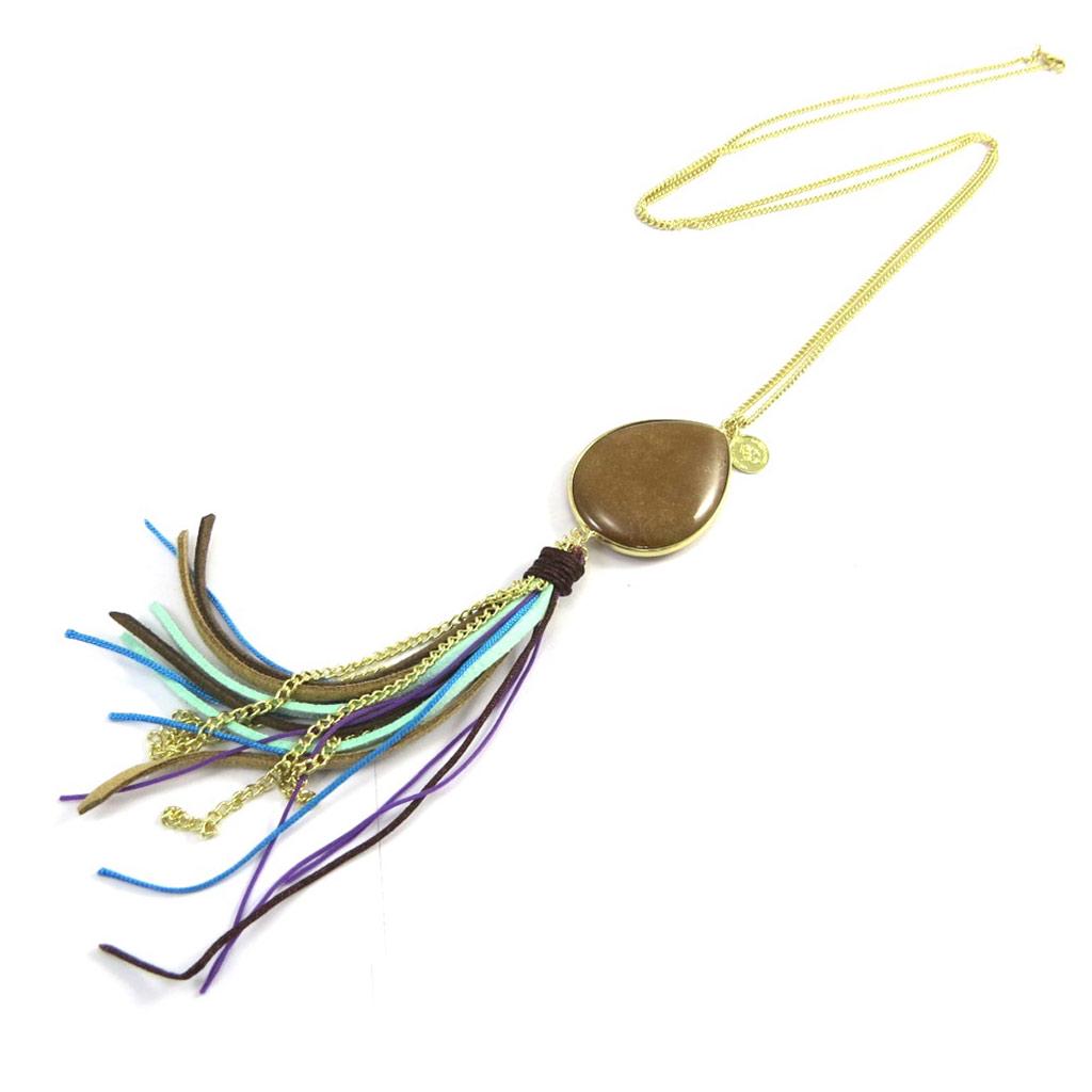 Les Trésors De Lily [N3087] - 'Altai' Brown Multicolored Gold Designer Long Necklace