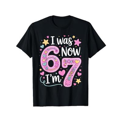 "I Was Six Now I Am Seven" 7th Birthday Print Kids Casual Party Tee