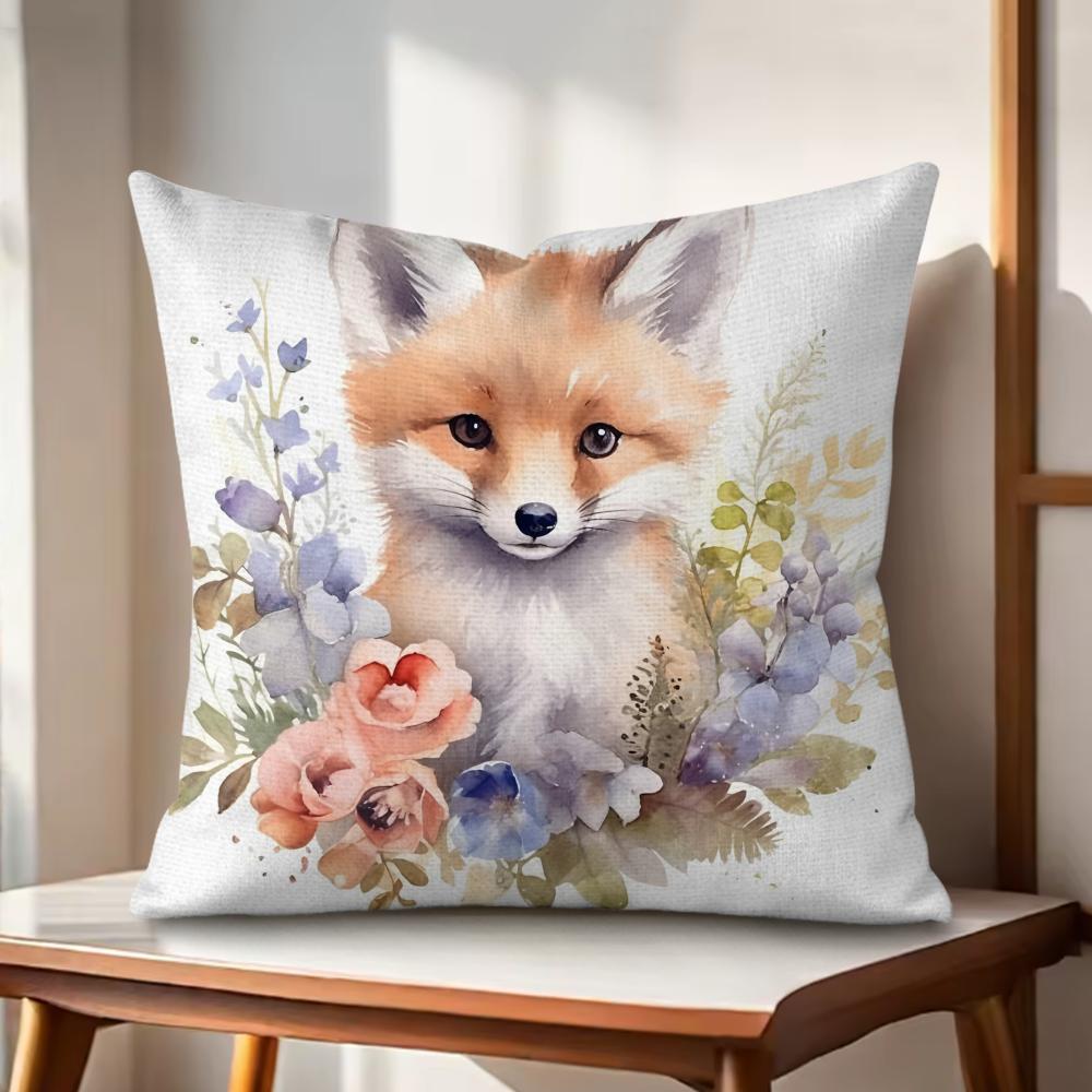Fox printed Cushion Cover Natural Linen Organic Fabric DoubleSided Printing Couch Pillow Covers Home Decor Gift
