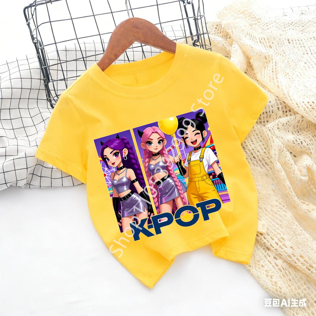 Kpop Childrens T Shirt Cartoon Graphic Short Sleeve Summer Comfortable Top Funny Gift for Fans Harajuku TShirts Girls Clothes