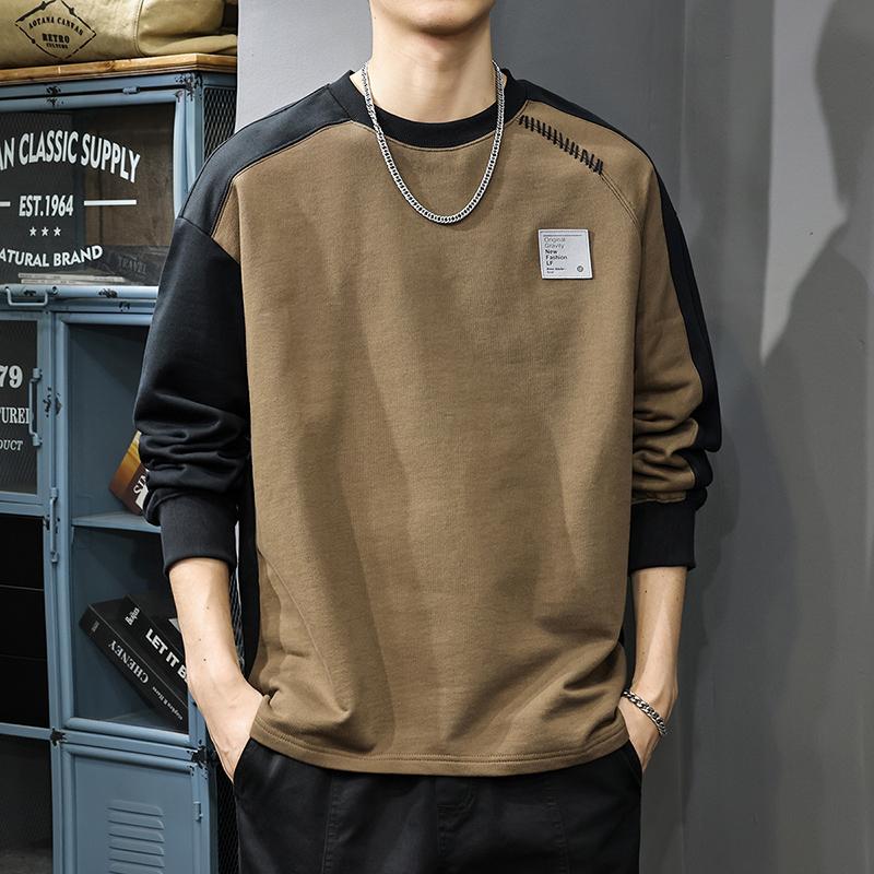 

Американский модный брендовый дизайн Sense контрастный свитер мужской осенний плотный хлопковый свободный круглый вырез с длинными рукавами футболка 4XL