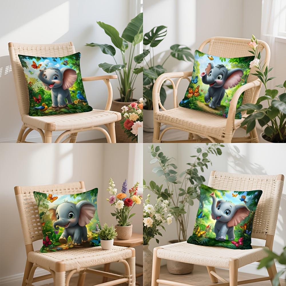 1/4pcs 2D Flat- Cute Cartoon Baby Elephant Jungle Throw Pillow Covers Home farmhouse outdoor decoration cushion cover