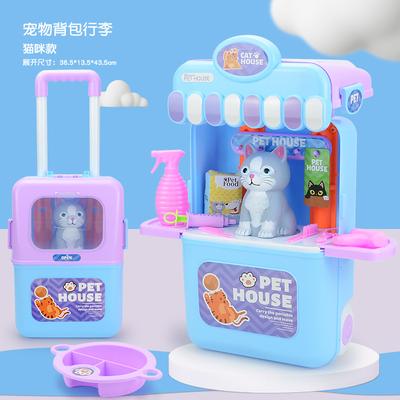 Çocuk Evcil Hayvan Trolley Çanta, Sırt Çantası Oyuncak Seti 3'ü 1 Arada Seyahat Çantası, Simüle Kedi ve Köpek Uzay Çantası
