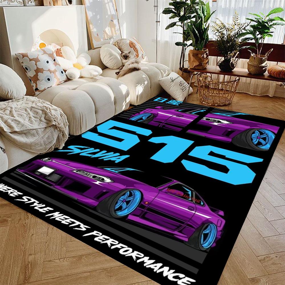 Vintage J-JDM Sports Car Art Carpet Living Room Sofa Decor Rugs Man's Cave Bedroom Rug Game Room Chair Floor Mat Hallway Rug
