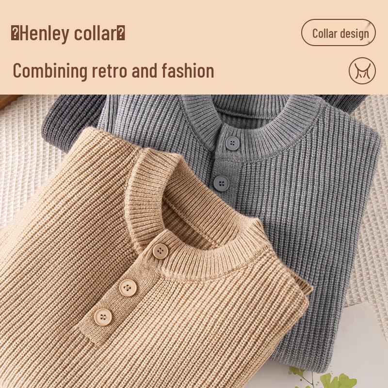 VANCL Men's American Retro Henley Neck Knitted Sweater