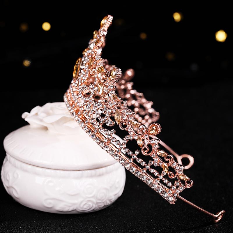 New Wedding Hair Accessories Luxury Pink Rhinestone Crystal Pearl Crown Handmade Tiara Bride Crown Hair Accessories Queen Tiara