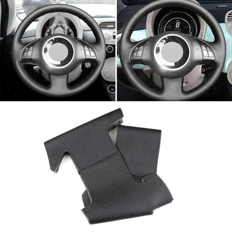 Car Accessories Black Perforated Microfiber Steering Wheel Cover Leather For Fiat 500 2007-2015 500e 2014-2018 500C 2014-2017