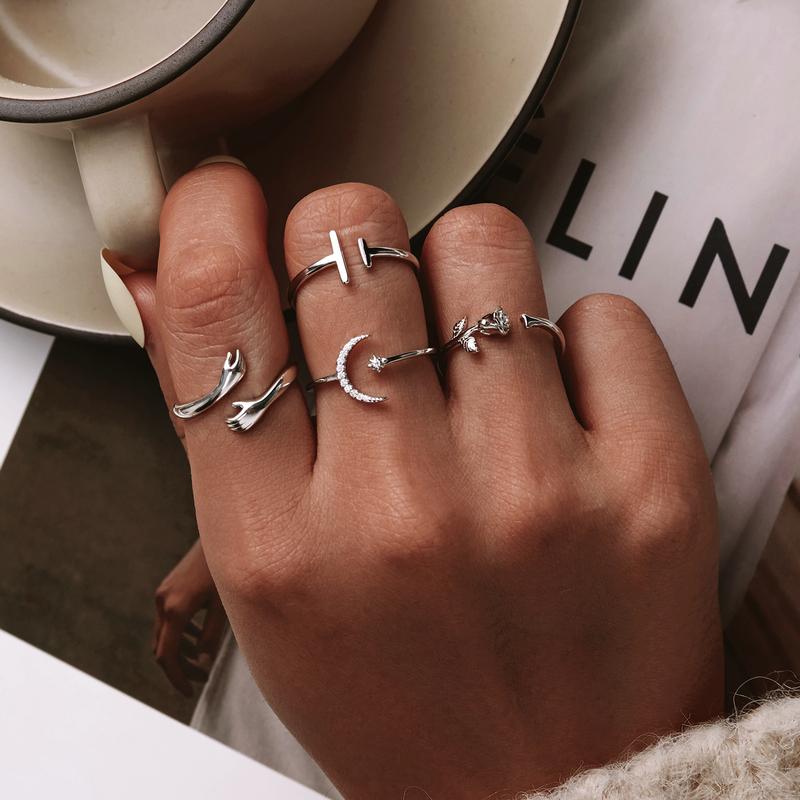 WOSTU Adjustable Rings Real 925 Silver Stackable Engagement Zircon Open Size Rings For Women Female Original Jewelry